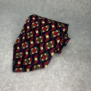 Zylos‎ George Machado Tie Mens Navy Red Geometric Pattern Italian Silk Made USA